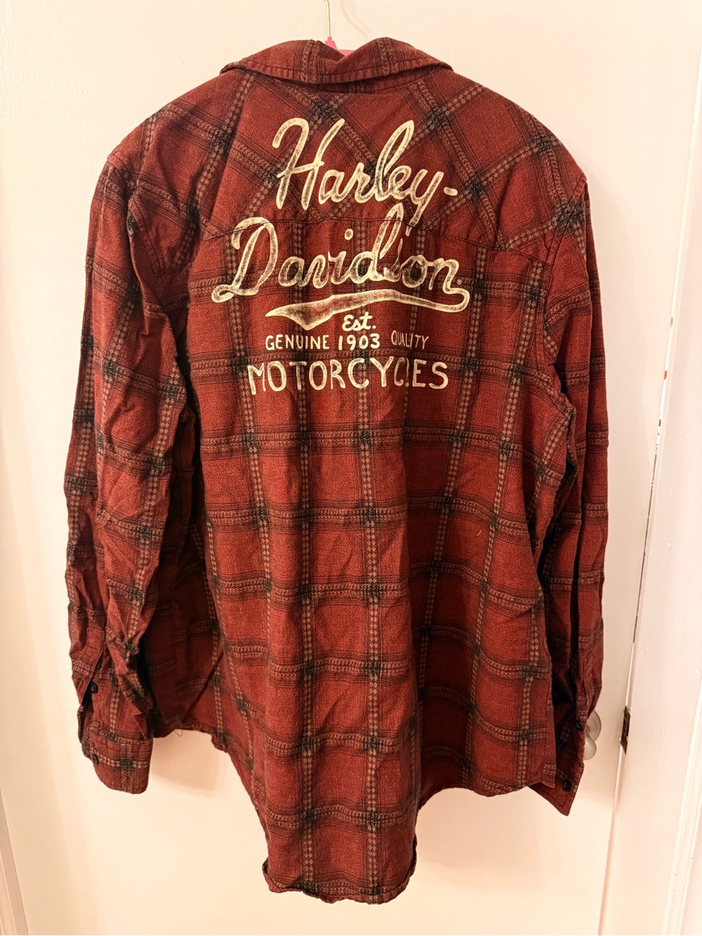 Harley-Davidson Red Plaid Button-Down Shirt with Script Back Logo